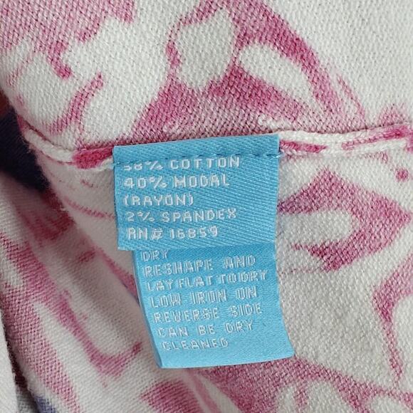 J Mclaughlin Tunic Sweater Top Size Large Pink Purple Abstract Floral Stretch - Picture 8 of 9